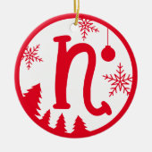 Kerstmonogram Letter N Red White Keramisch Ornament (Voorkant)