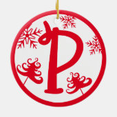 Kerstmonogram Letter P Red White Keramisch Ornament (Achterkant)