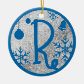 kerstmonogram letter R Blue Silver Glitter Keramisch Ornament (Voorkant)