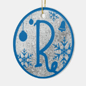 kerstmonogram letter R Blue Silver Glitter Keramisch Ornament (Links)