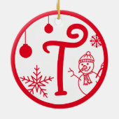 Kerstmonogram Letter T Red White Keramisch Ornament (Achterkant)