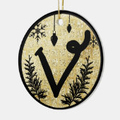 Kerstmonogram Letter V Black Gold Glitter Keramisch Ornament (Links)