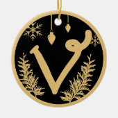 Kerstmonogram Letter V Gold Black Keramisch Ornament (Voorkant)