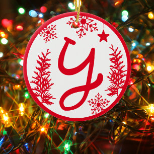 Kerstmonogram Letter Y Red White Keramisch Ornament