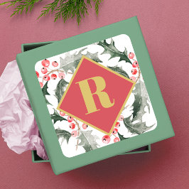 Kerstmonogram met botanisch groen vierkante sticker