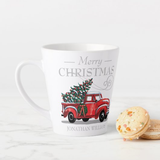 kerstmonogram op vrachtwagen Merry Naam Klein Latte Mok (In situ)