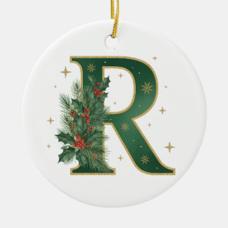 Kerstmonogram R van altijdgroen Keramisch Ornament