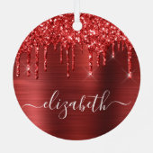 Kerstmonogram rode glitter metalen ornament (Achterkant)
