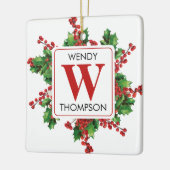 Kerstmonogram rood en groen feestje keramisch ornament (Links)