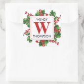 Kerstmonogram rood en groen feestje vierkante sticker (Tas)