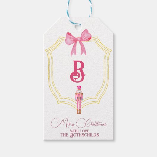 kerstmonogram roze voedingskraker Gift Labels Cadeaulabel (Voorkant)