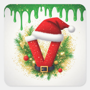 Kerstmonogram V voor vakantienamen Vierkante Sticker