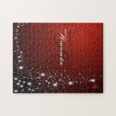 Kerstmonogram Witte sterren Boom Rode sneeuwvlokke Legpuzzel (Horizontaal)