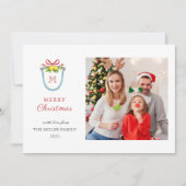 Kerstmonogrammed Lemon Crest Holiday Feestdagenkaart (Voorkant)