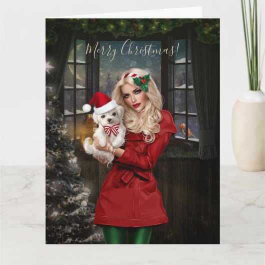 Kerstmooi meisje met luidop bedankkaart (Voorkant)