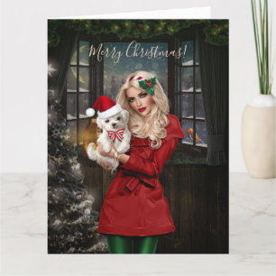 Kerstmooi meisje met luidop bedankkaart