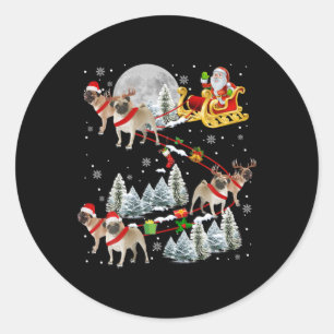 Kerstmops Slede Kerst Slede Kerstman Hond Ronde Sticker