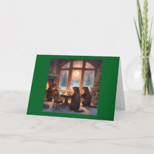 Kerstmorgen van de beverfamilie aan het ontbijt kaart