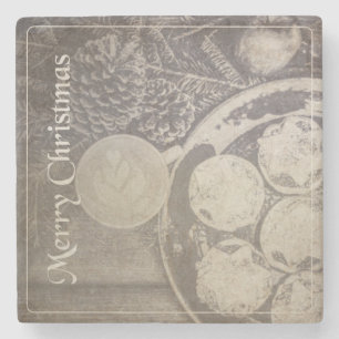 Kerstmotief in vintage stijl met koekjes en koffie stenen onderzetter