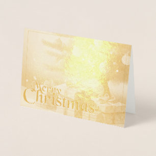 Kerstmotief, met cadeaus onder de kerstboom folie kaarten