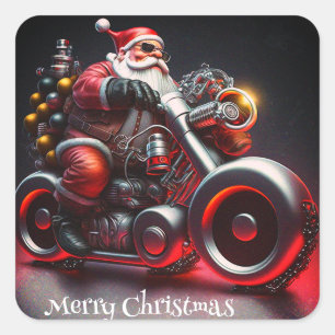 Kerstmotorfiets, kerstman vierkante sticker