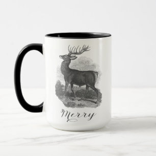 Kerstmug met een mooie antieke ets van een hert. mok