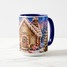 Kerstmug met huisje van peperkoek