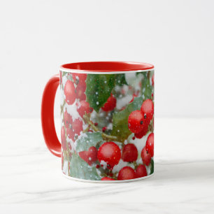 Kerstmug met Hulstbes en Sneeuw Kunstbeker Mok