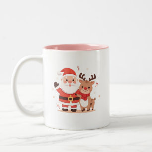 Kerstmug met leuke Kerstman en rendieren Tweekleurige Koffiemok