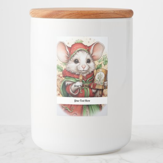 Kerstmuis 48 Jouw tekst hier Voedselcontainer Etiket (Voorkant)