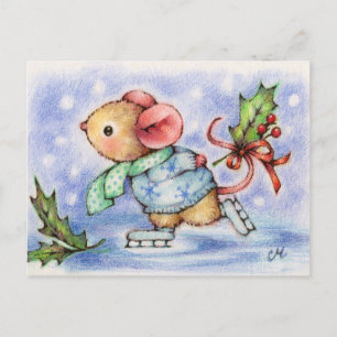 Kerstmuis Ice Skating Cute Animal Briefkaart
