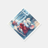 Kerstmuis in het winterraam servet (Hoek)