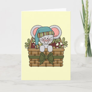 Kerstmuis in mandje feestdagen kaart