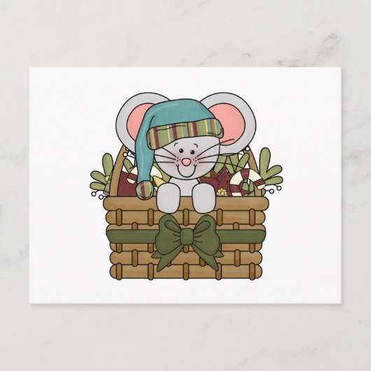 Kerstmuis in mandje feestdagenkaart (Voorkant)