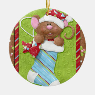 Kerstmuis in Stocking Ornament