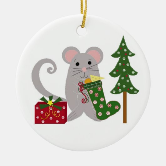 kerstmuis keramisch ornament (Voorkant)