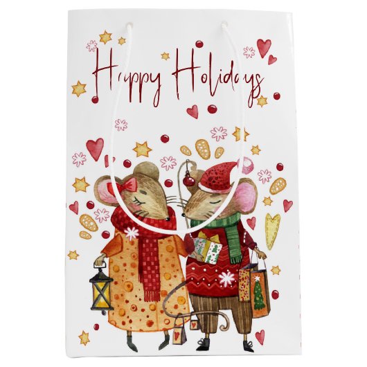 Kerstmuis Koppel met lantaarn Medium Cadeauzakje (Voorkant)