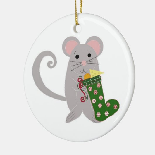 Kerstmuis met groene staart keramisch ornament (Links)