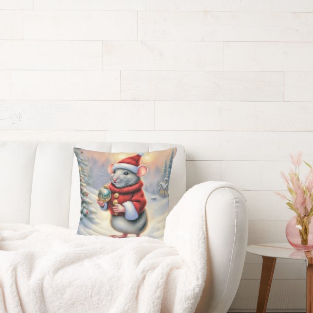 Kerstmuis met Ornament Kussen (Bank)