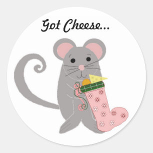 Kerstmuis met roze sok ronde sticker
