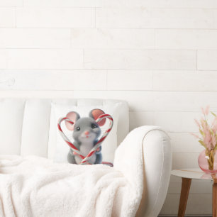 Kerstmuis met snoepriet hart kussen