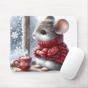 Kerstmuis met stomen hete cacao muismat