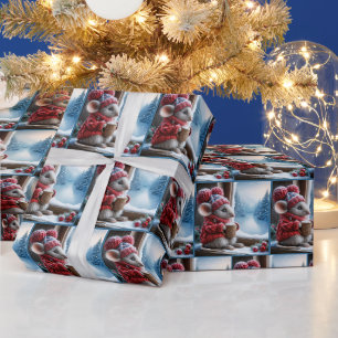 Kerstmuis met warme cacao cadeaupapier