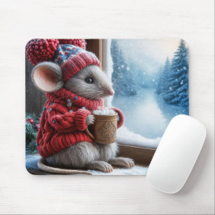 Kerstmuis met warme cacao muismat
