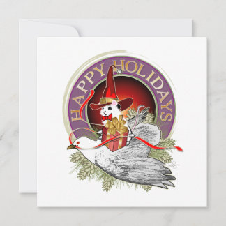 Kerstmuis op de vleugels van een duif feestdagenkaart