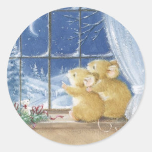 Kerstmuis Ronde Sticker