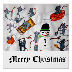 KERSTMUIZEN IN HET SNEEUWGLANZENDE POSTER PERFECT POSTER