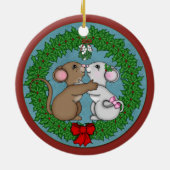 Kerstmuizen met maîtletoe keramisch ornament (Achterkant)