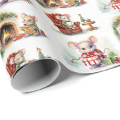 Kerstmuizen op wit cadeaupapier (Rol Hoek)