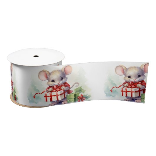 Kerstmuizen op wit lint (Spoel)